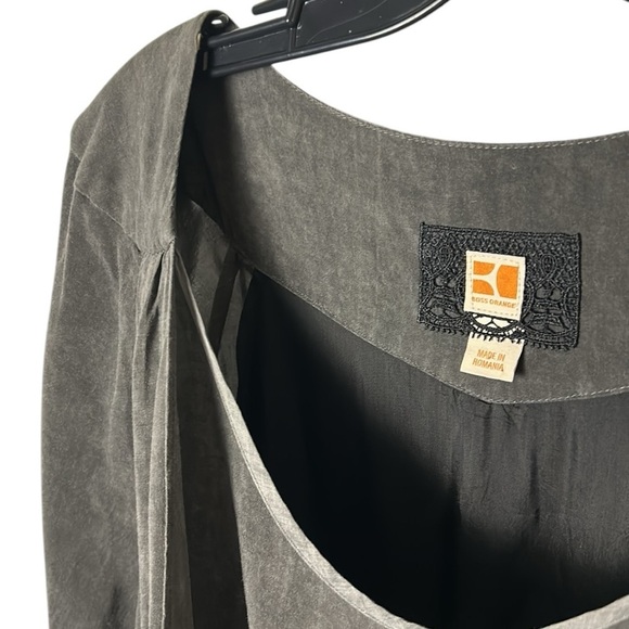 Vtg BOSS ORANGE goth metallic,mesh,chains,faux wrap,surplice,dress,flaw pinhole - Picture 8 of 16